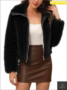 Faux Fur Coat Cropped Fluffy Shaggy Winter Jacket